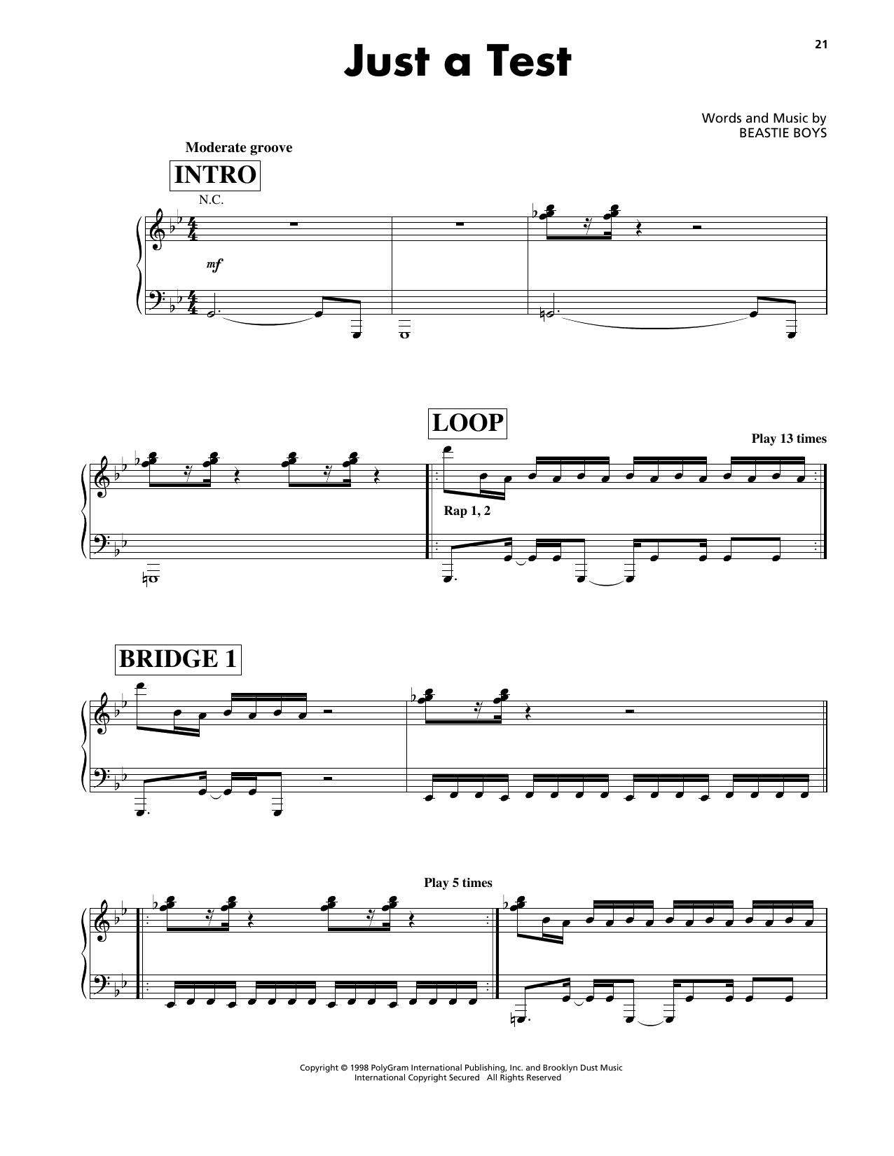 Beastie Boys Just A Test sheet music notes and chords. Download Printable PDF.