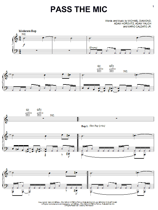 Beastie Boys Pass The Mic sheet music notes and chords. Download Printable PDF.