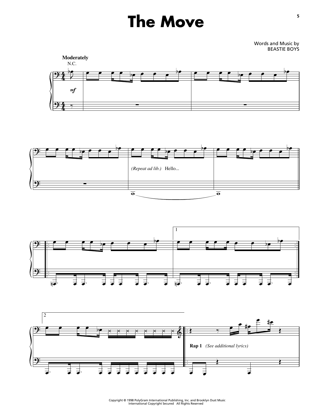 Beastie Boys The Move sheet music notes and chords. Download Printable PDF.