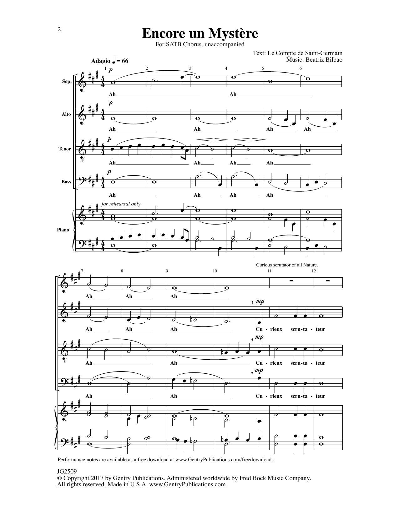 Learn to play Beatriz Bilbao Encore un Mystere sheet music for SATB Choir in minutes. Price: 3.9900$ Beatriz Bilbao Encore un Mystere sheet music notes and chords arranged for SATB Choir