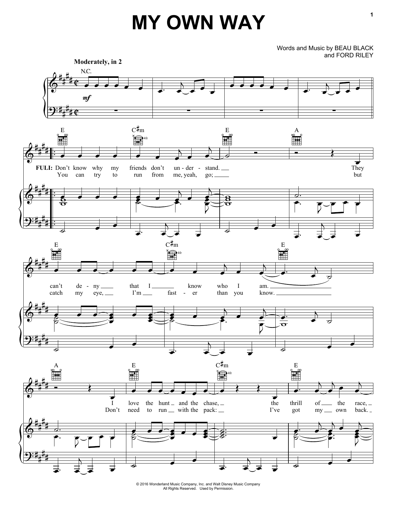 Beau Black My Own Way sheet music notes and chords. Download Printable PDF.