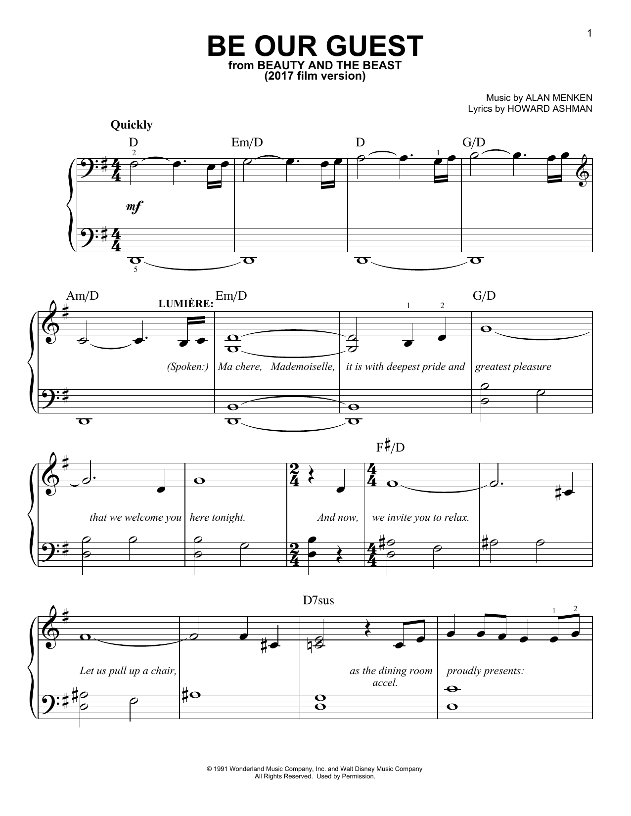 Beauty And The Beast Cast Be Our Guest From Beauty And The Beast Sheet Music Pdf Notes Chords Disney Score Easy Piano Download Printable Sku