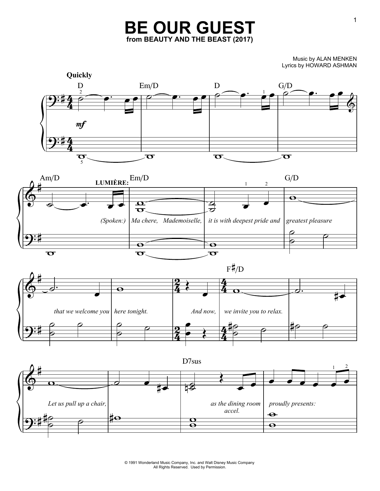 Learn to play Beauty and the Beast Cast Be Our Guest (from Beauty And The Beast) sheet music for Easy Piano in minutes. Price: 6.9900$ Beauty and the Beast Cast Be Our Guest (from Beauty And The Beast) sheet music notes and chords arranged for Easy Piano