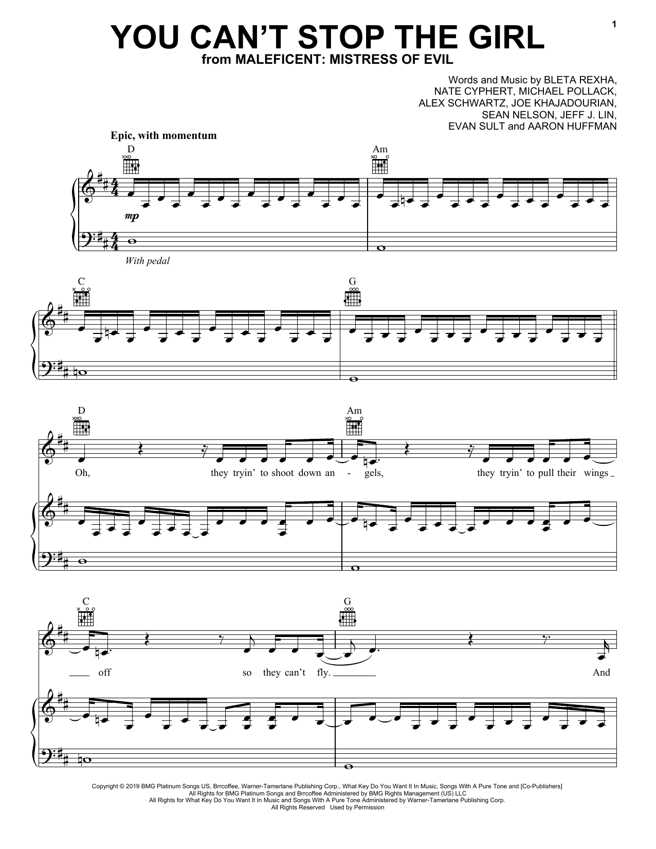 Bebe Rexha You Can T Stop The Girl From Disney S Maleficent Mistress Of Evil Sheet Music Pdf Notes Chords Disney Score Piano Vocal Guitar Right Hand Melody Download Printable Sku