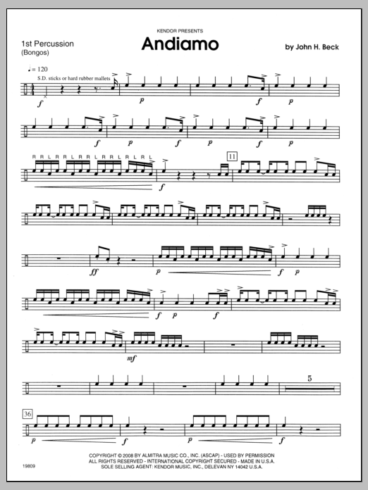 Beck Andiamo - Percussion 1 sheet music notes and chords. Download Printable PDF.
