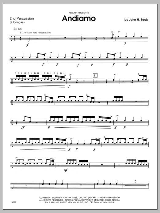 Learn to play Beck Andiamo - Percussion 2 sheet music for Percussion Ensemble in minutes. Beck Andiamo - Percussion 2 sheet music notes and chords. Download Printable PDF.