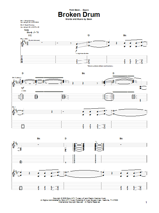 Beck Broken Drum sheet music notes and chords. Download Printable PDF.