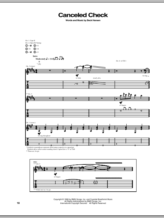 Beck Canceled Check sheet music notes and chords. Download Printable PDF.