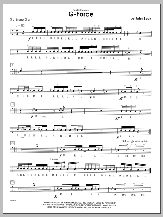Beck G-Force - 3rd snare drum sheet music notes and chords. Download Printable PDF.