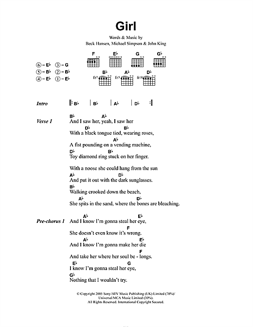 Beck Girl sheet music notes and chords. Download Printable PDF.
