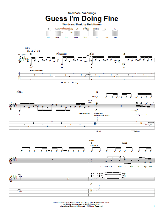 Beck Guess I'm Doing Fine sheet music notes and chords. Download Printable PDF.