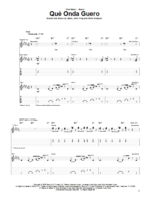 Beck Que' Onda Guero sheet music notes and chords. Download Printable PDF.
