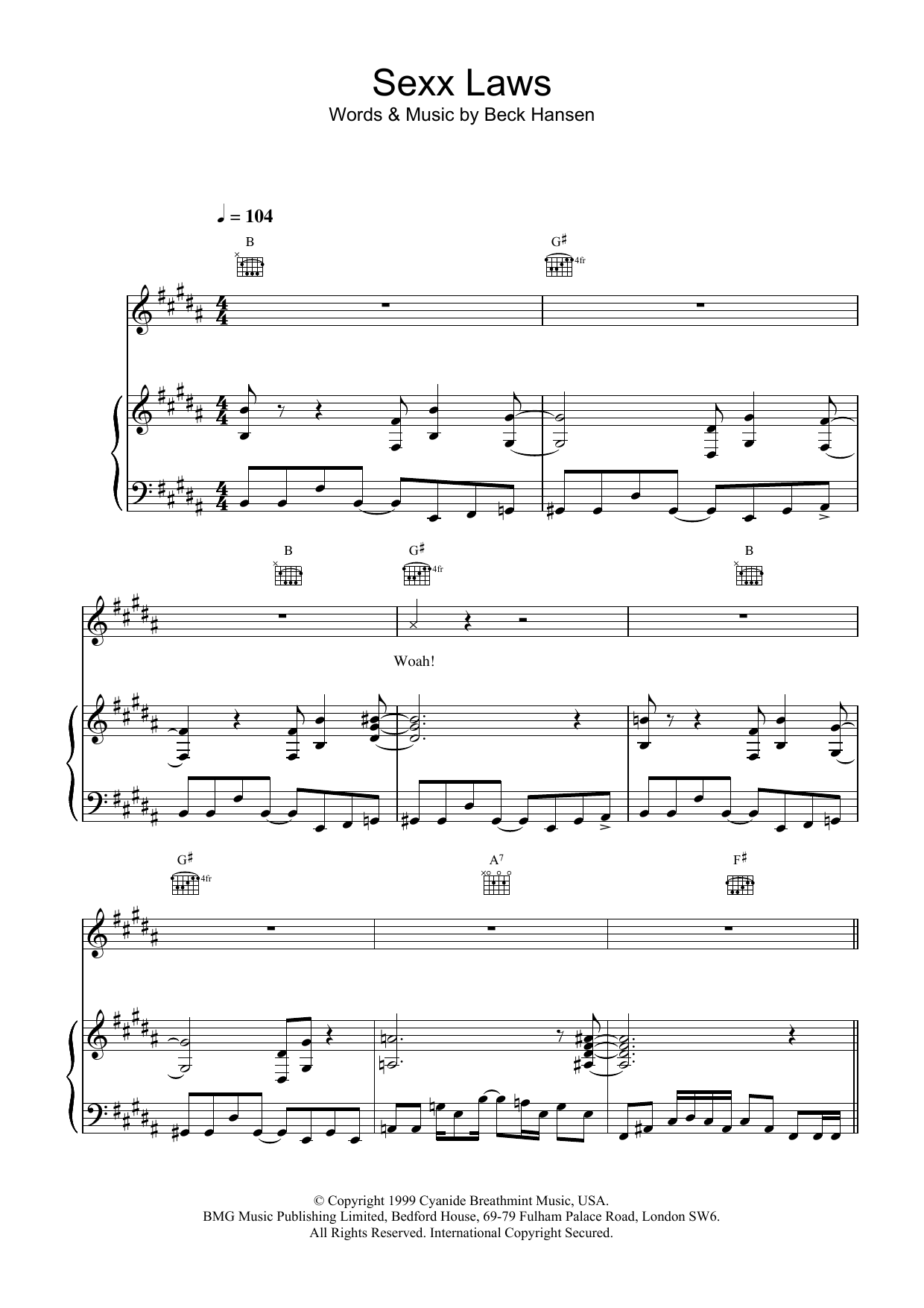 Beck Sexx laws sheet music notes and chords. Download Printable PDF.