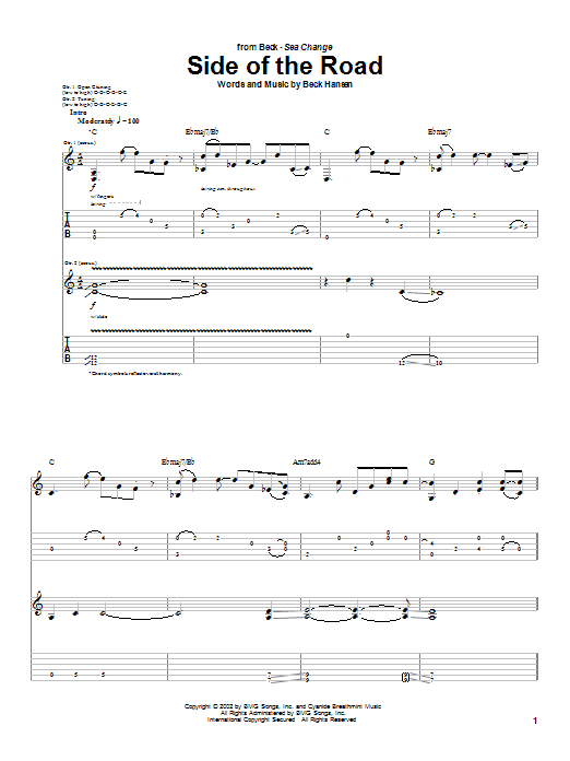 Beck Side Of The Road sheet music notes and chords. Download Printable PDF.