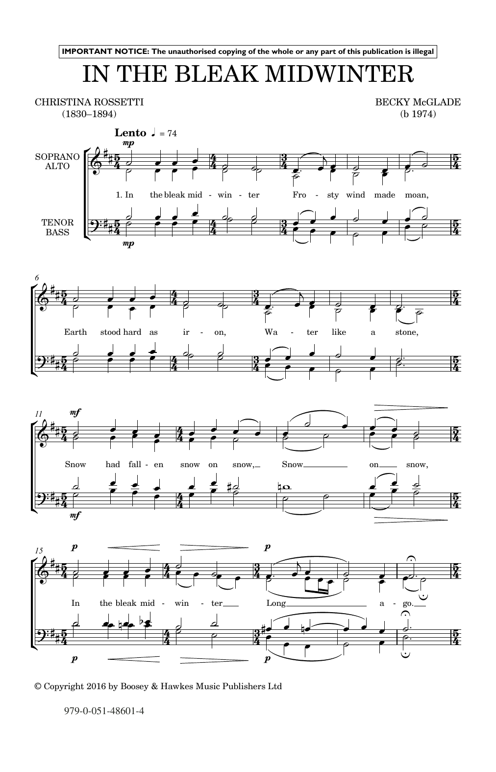 Becky Mcglade In The Bleak Midwinter Sheet Music And Chords Printable