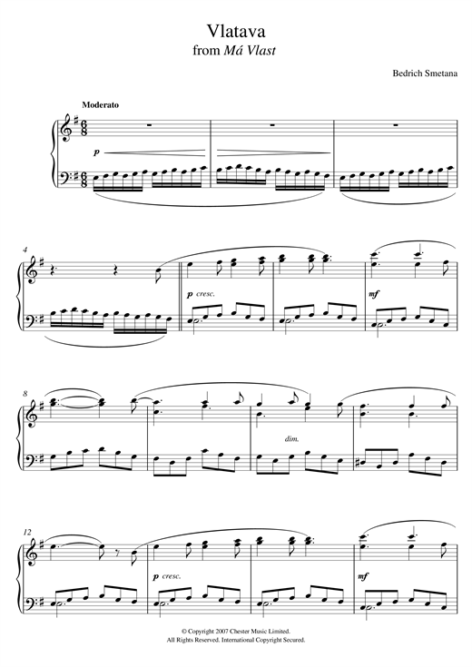 Learn to play Bedrich Smetana Vlatava (from 'Má Vlast') sheet music for Piano Solo in minutes. Bedrich Smetana Vlatava (from 'Má Vlast') sheet music notes and chords. Download Printable PDF.