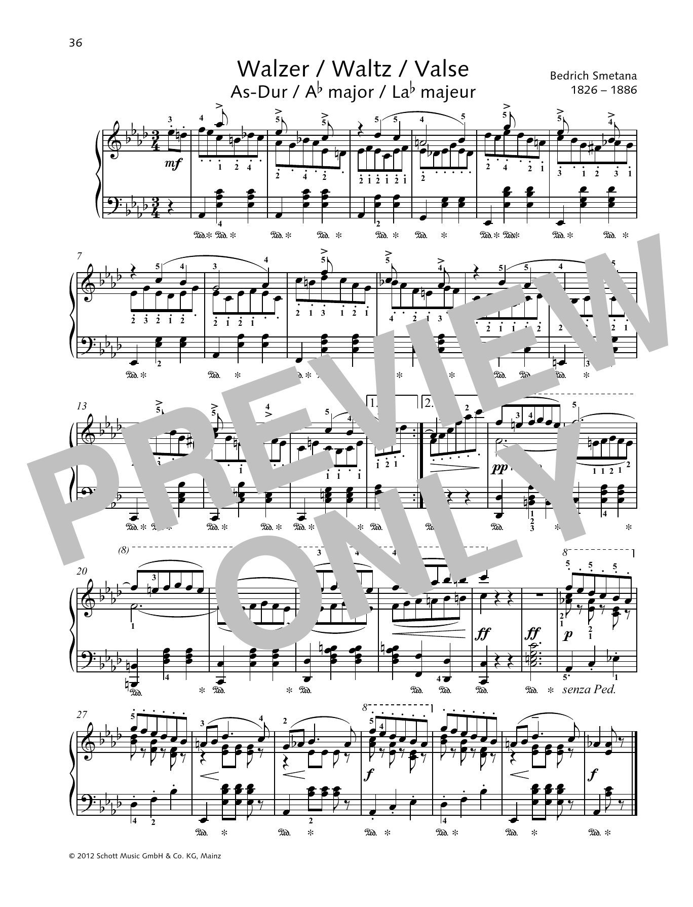 Learn to play Bedrich Smetana Waltz A-flat major sheet music for Piano Solo in minutes. Price: 6.9900$ Bedrich Smetana Waltz A-flat major sheet music notes and chords arranged for Piano Solo