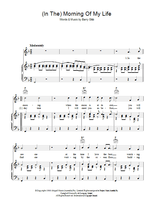 Bee Gees (In The) Morning Of My Life sheet music notes and chords. Download Printable PDF.