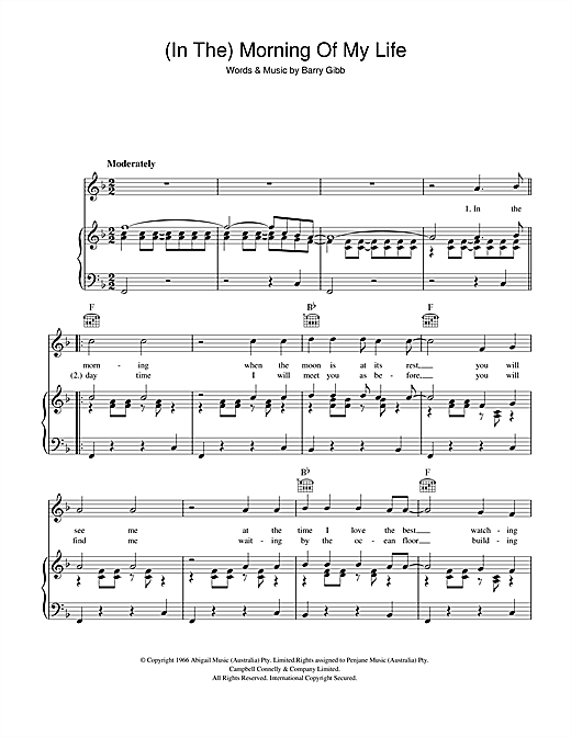 Bee Gees (In The) Morning Of My Life sheet music notes and chords. Download Printable PDF.