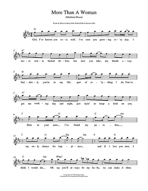 Bee Gees More Than A Woman sheet music notes and chords. Download Printable PDF.