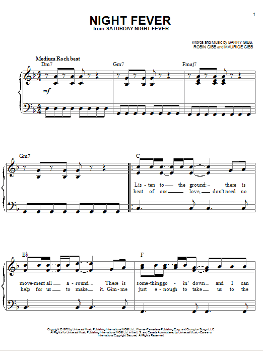 Bee Gees Night Fever sheet music notes and chords. Download Printable PDF.