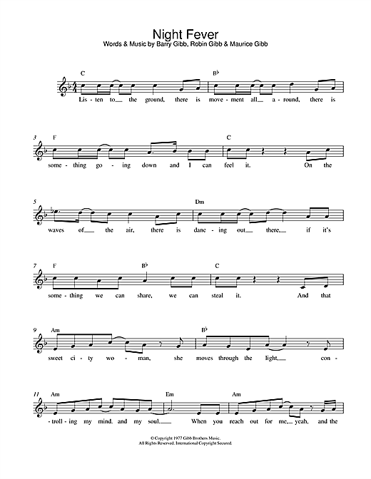 Learn to play Bee Gees Night Fever sheet music for Lead Sheet / Fake Book in minutes. Bee Gees Night Fever sheet music notes and chords. Download Printable PDF.