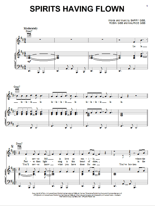 Bee Gees Spirits Having Flown sheet music notes and chords. Download Printable PDF.