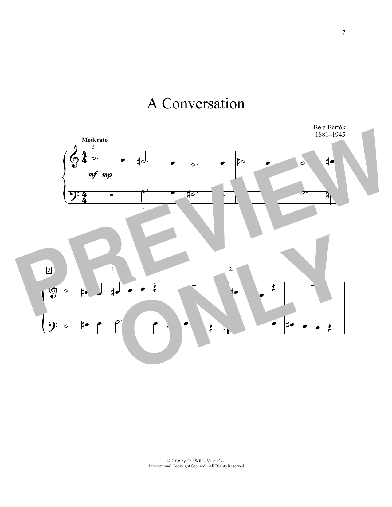 Bela Bartok A Conversation sheet music notes and chords. Download Printable PDF.