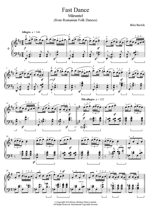 Bela Bartok Fast Dance From Romanian Folk Dances Sheet Music
