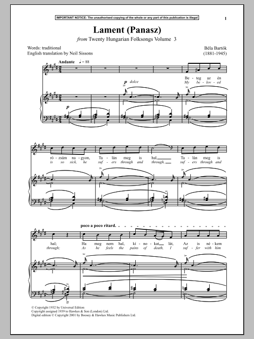Learn to play Bela Bartok Lament (Panasz) (from Twenty Hungarian Folksongs Vol. 3) sheet music for Piano Solo in minutes. Bela Bartok Lament (Panasz) (from Twenty Hungarian Folksongs Vol. 3) sheet music notes and chords