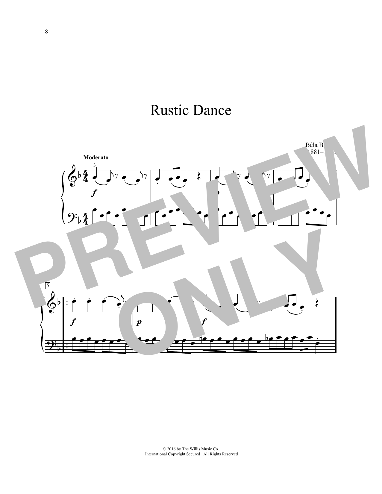 Bela Bartok Rustic Dance sheet music notes and chords. Download Printable PDF.