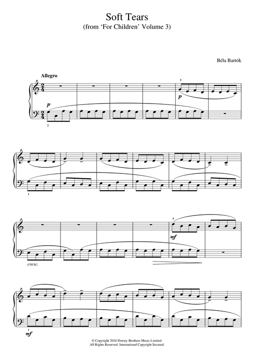 Learn to play Bela Bartok Soft Tears (from 'For Children', Volume 3) sheet music for Easy Piano in minutes. Bela Bartok Soft Tears (from 'For Children', Volume 3) sheet music notes and chords. Download Printable PDF.