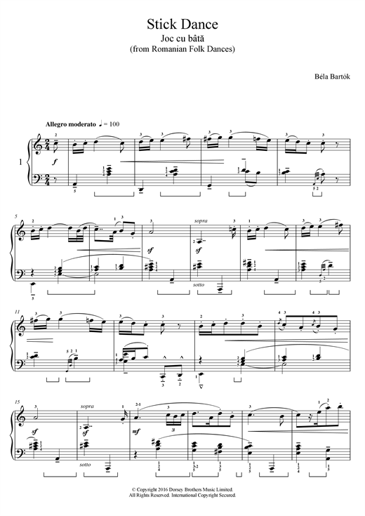 Bela Bartok Stick Dance From Romanian Folk Dances Sheet Music