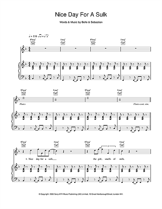Belle Sebastian Nice Day For A Sulk Sheet Music Pdf Notes Chords Pop Score Piano Vocal Guitar Download Printable Sku 17205