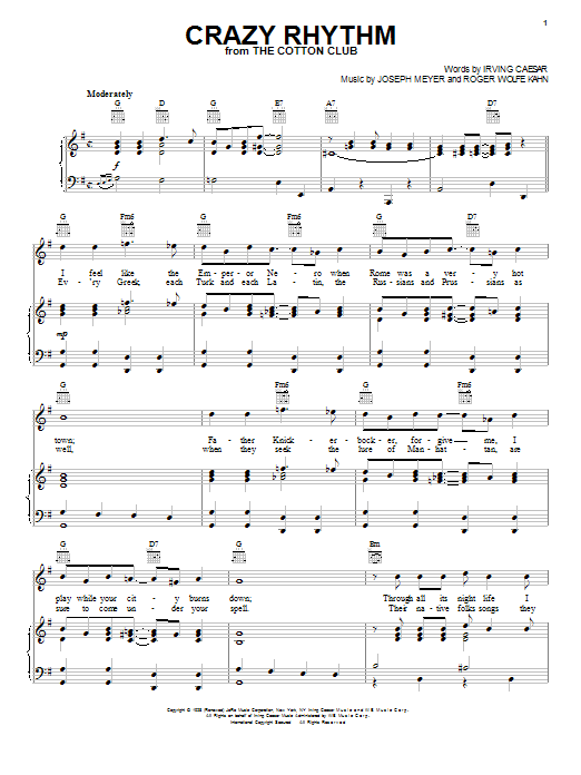 Ben Bernie Crazy Rhythm sheet music notes and chords. Download Printable PDF.