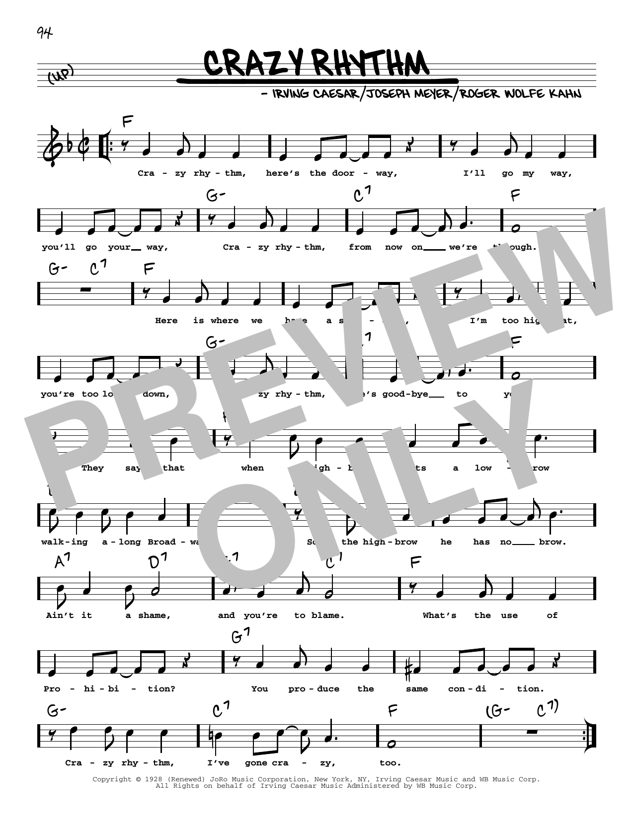 Ben Bernie Crazy Rhythm (arr. Robert Rawlins) sheet music notes and chords. Download Printable PDF.