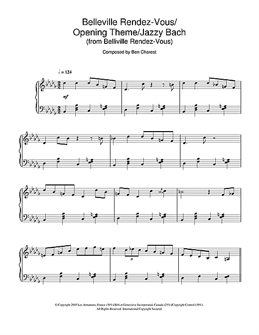 Learn to play Ben Charest Belleville Rendez-Vous (Belleville Rendez-Vous/Opening Theme/Jazzy Bach) sheet music for Piano Solo in minutes. Ben Charest Belleville Rendez-Vous (Belleville Rendez-Vous/Opening Theme/Jazzy Bach) sheet music notes and chords