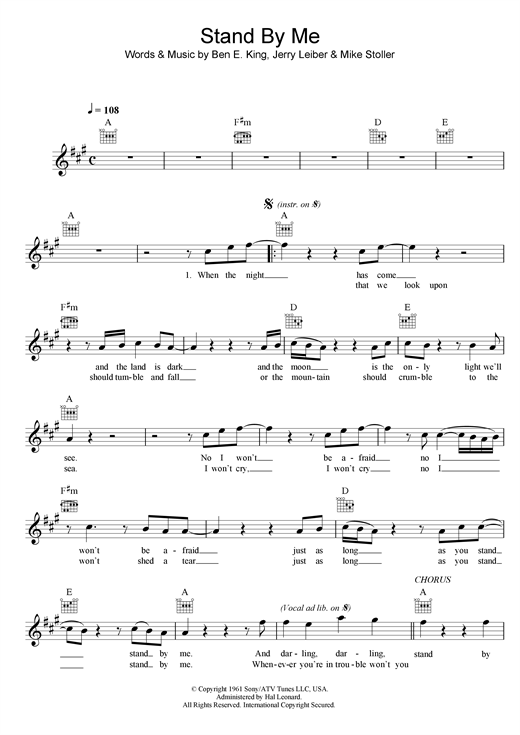 Ben E. King Stand By Me sheet music notes and chords. Download Printable PDF.