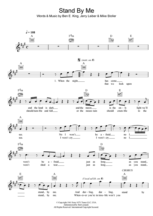 Ben E King Stand By Me Sheet Music Pdf Notes Chords Soul Score Guitar Chords Lyrics Download Printable Sku 47134