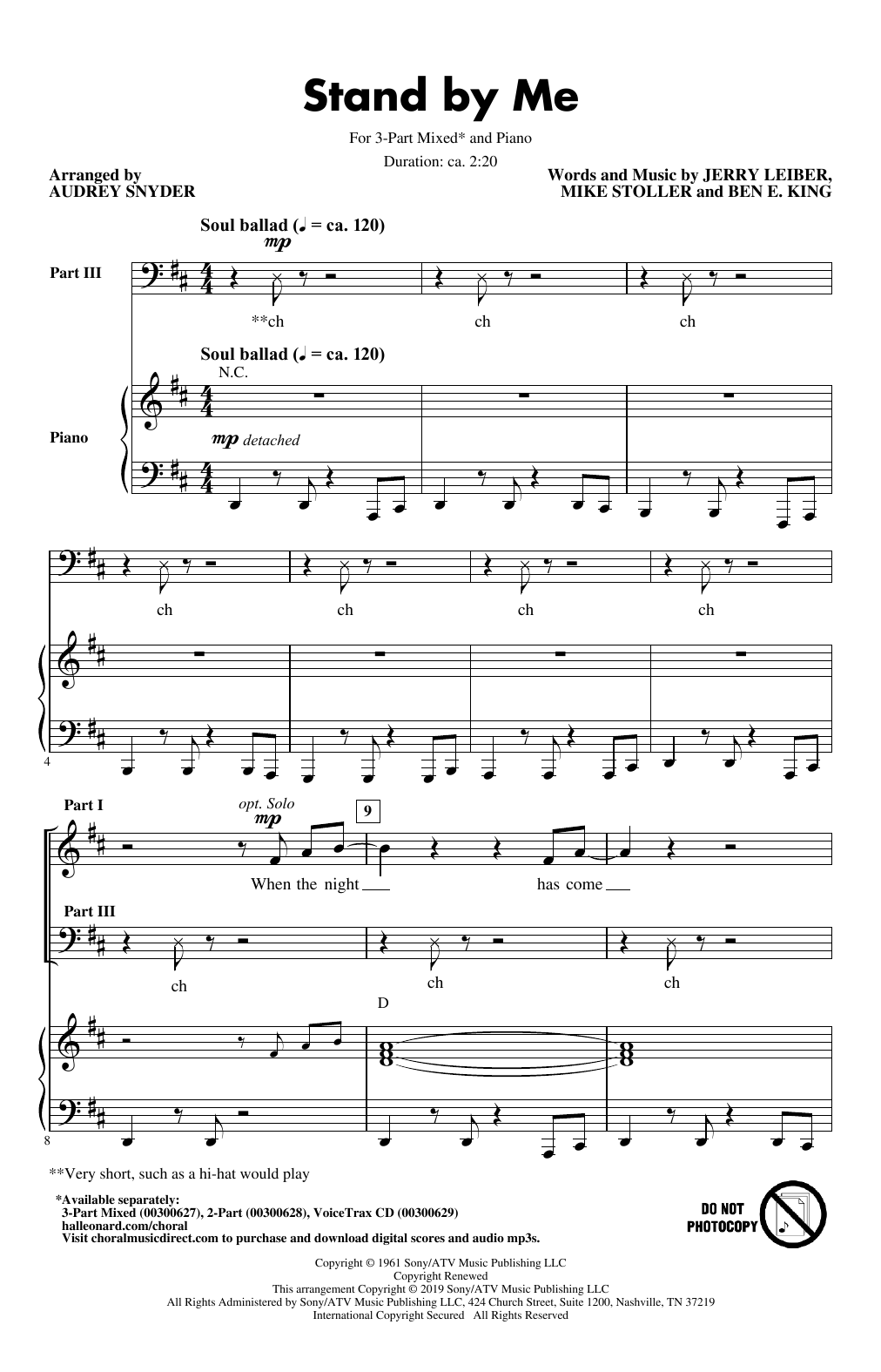 Ben E King Stand By Me Arr Audrey Snyder Sheet Music Pdf Notes Chords Pop Score 2 Part Choir Download Printable Sku
