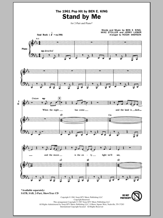 Ben E. King Stand By Me (Arr. Roger Emerson) sheet music notes and chords. Download Printable PDF.
