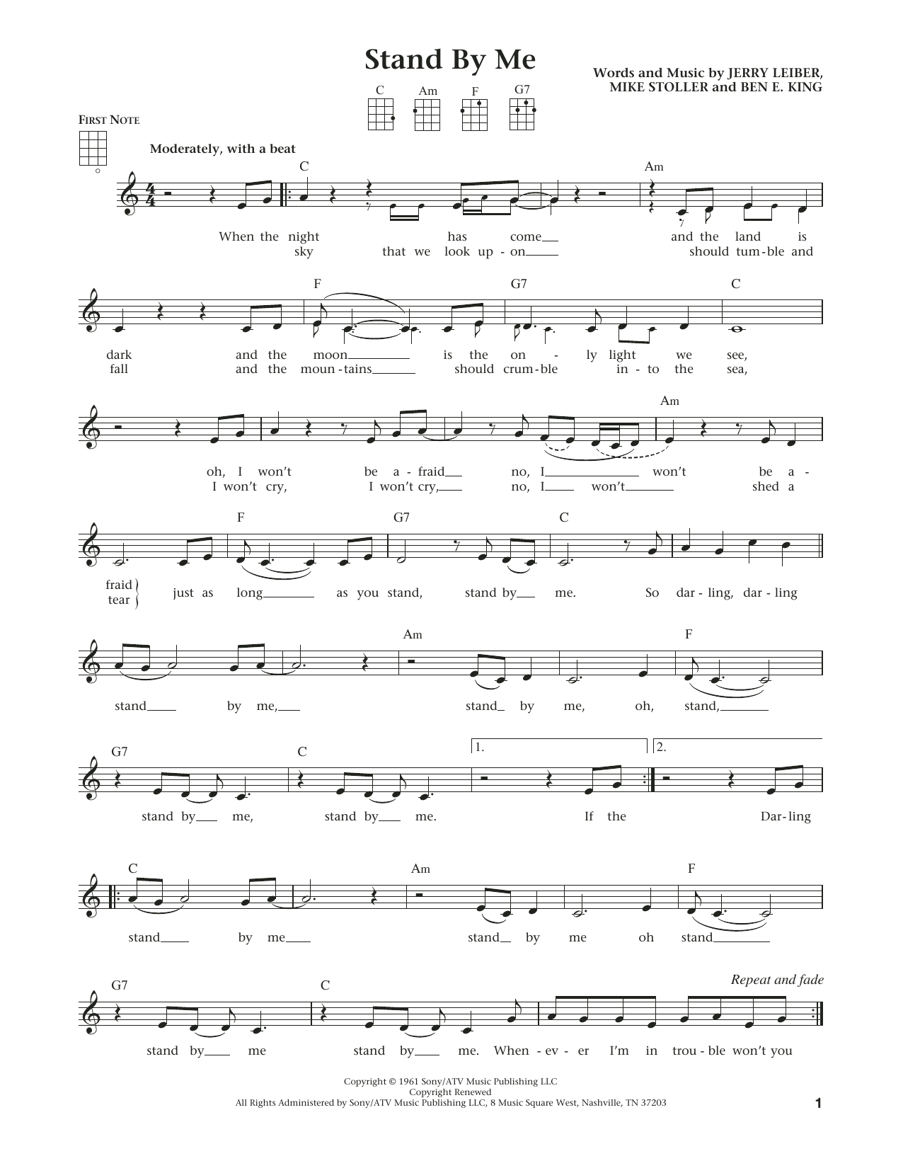 Ben E King Stand By Me From The Daily Ukulele Arr Liz And Jim Beloff Sheet Music Pdf Notes Chords Oldies Score Ukulele Download Printable Sku 184080