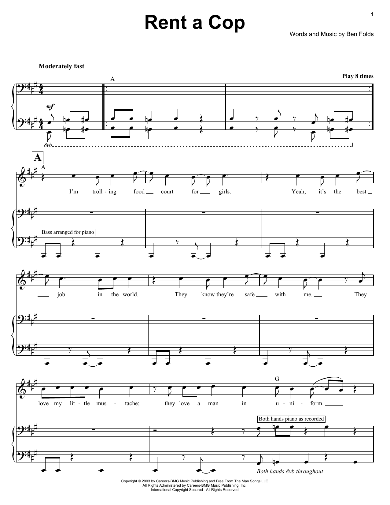 Preview Ben Folds Rent A Cop Rock sheet music, notes and chords for Keyboard Transcription, SKU: 176823 sheet music, piano notes, chords, guitar tabs, score, transpose, transcribe, how to play, guide, download, learn, tutorial, progression, song, artist, awards, billboard, mtv, vh1, tour, single, album, release