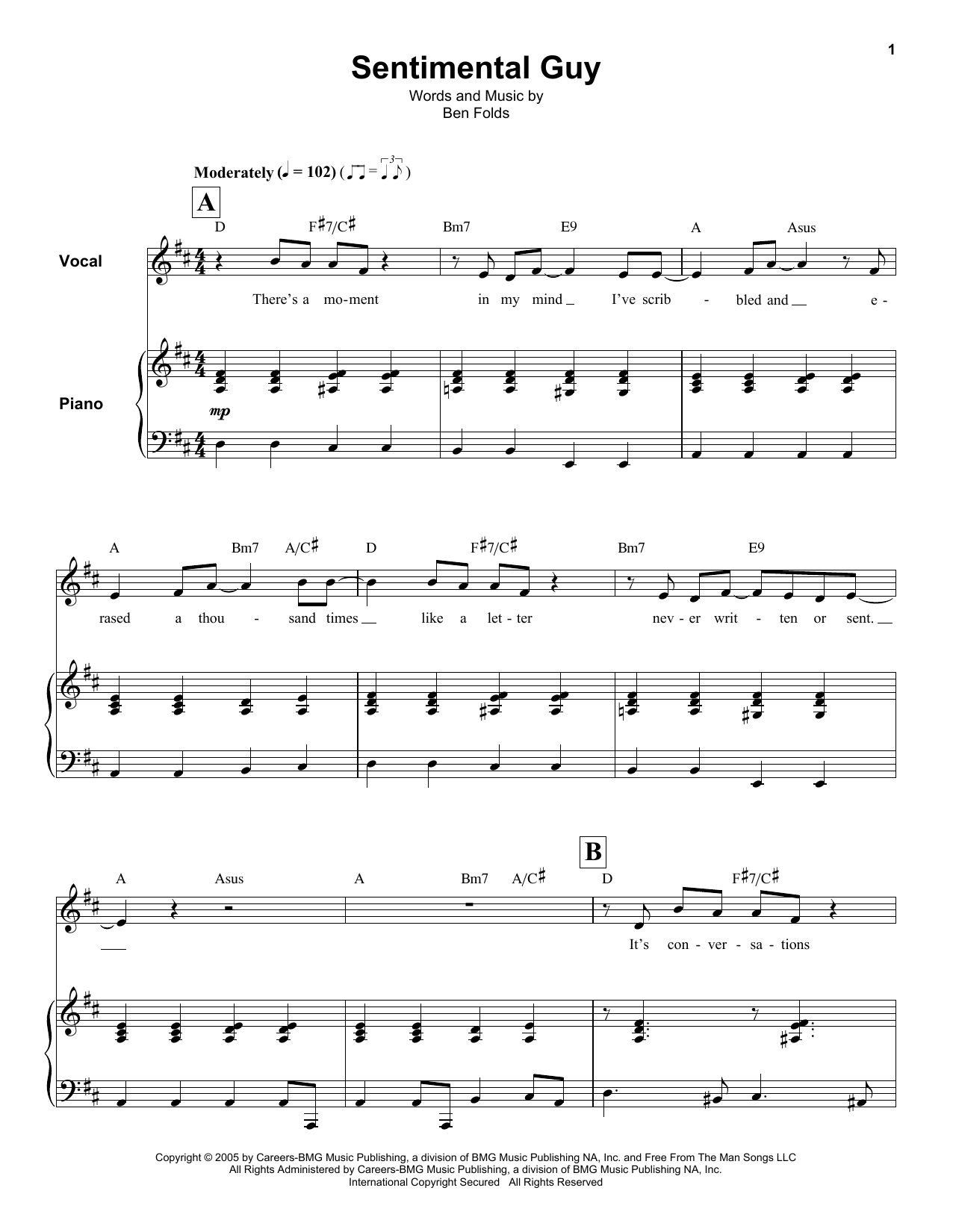 Ben Folds Sentimental Guy Sheet Music Pdf Notes Chords Pop Score Keyboard Transcription Download Printable Sku 176572