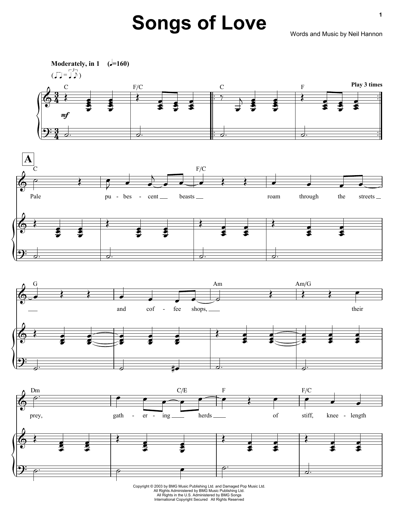 Ben Folds Songs Of Love sheet music notes and chords. Download Printable PDF.