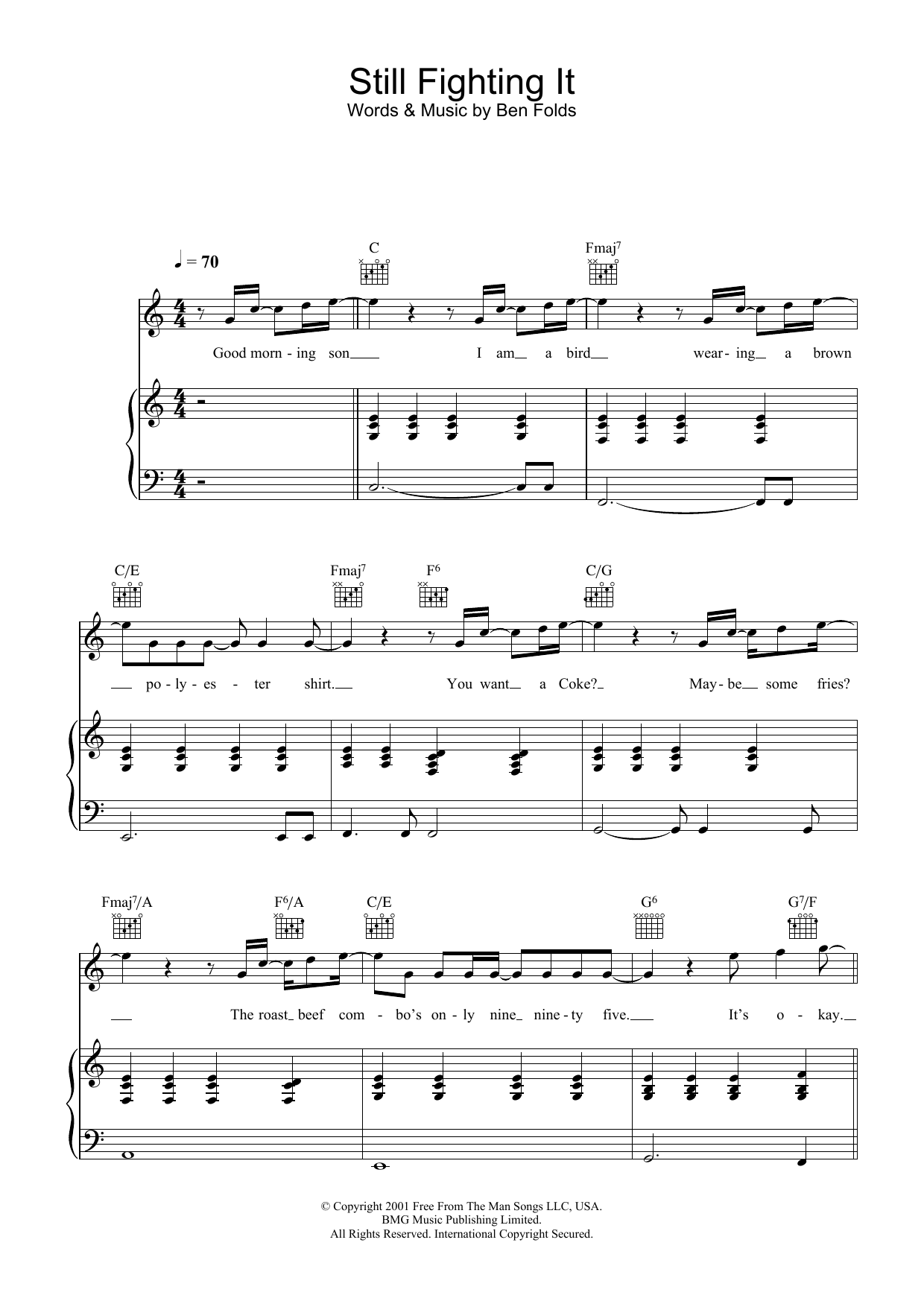 Ben Folds Still Fighting It sheet music for Piano, Vocal & Guitar in minutes. Price: 7.8900$ Ben Folds Still Fighting It sheet music notes and chords. Download Printable PDF.