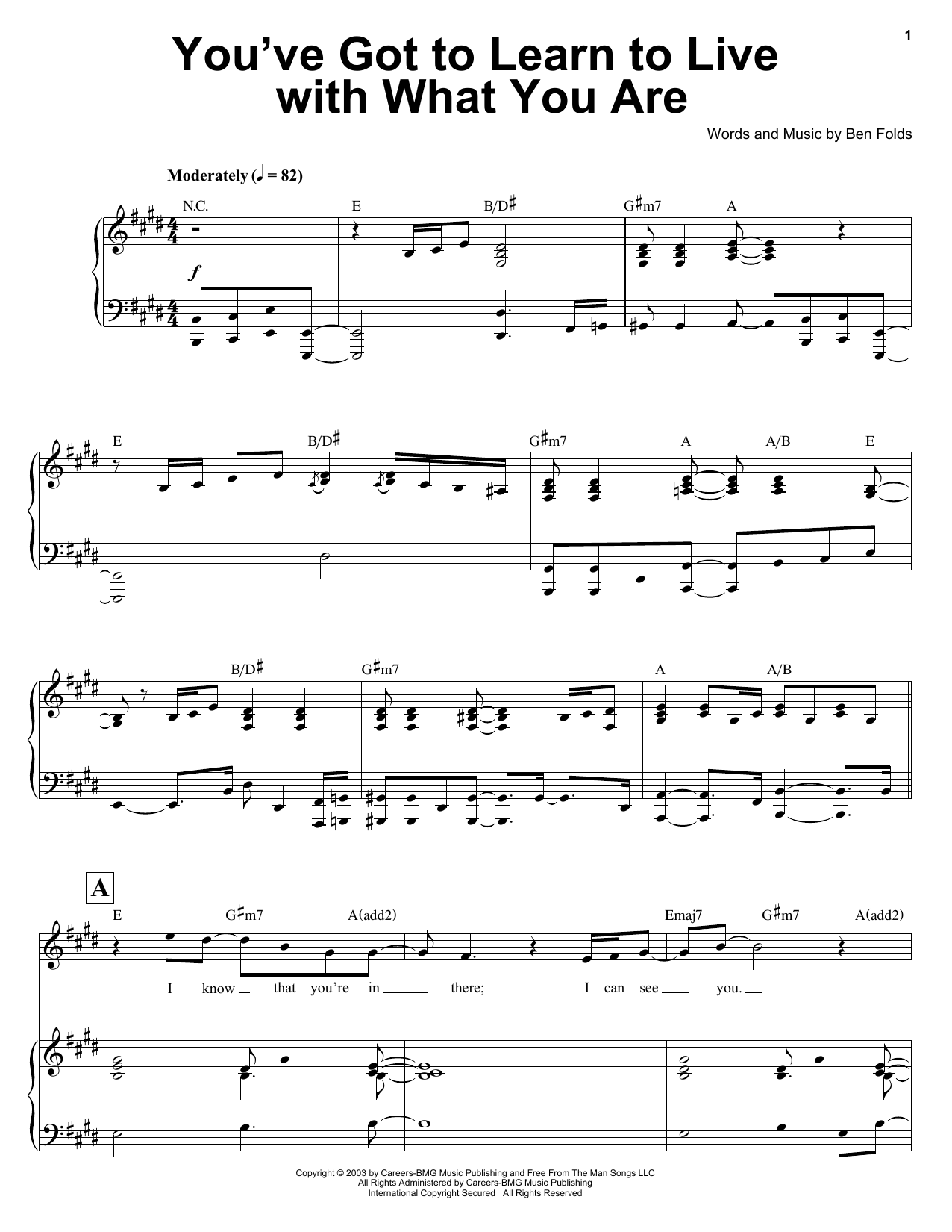 Ben Folds You Ve Got To Learn To Live With What You Are Sheet Music Pdf Notes Chords Pop Score Keyboard Transcription Download Printable Sku