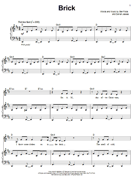 Ben Folds Five Brick sheet music notes and chords. Download Printable PDF.