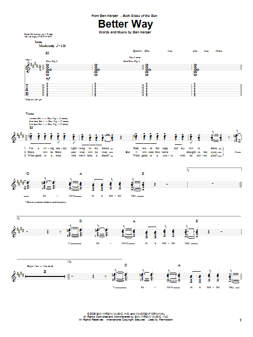 Ben Harper Better Way sheet music notes and chords. Download Printable PDF.