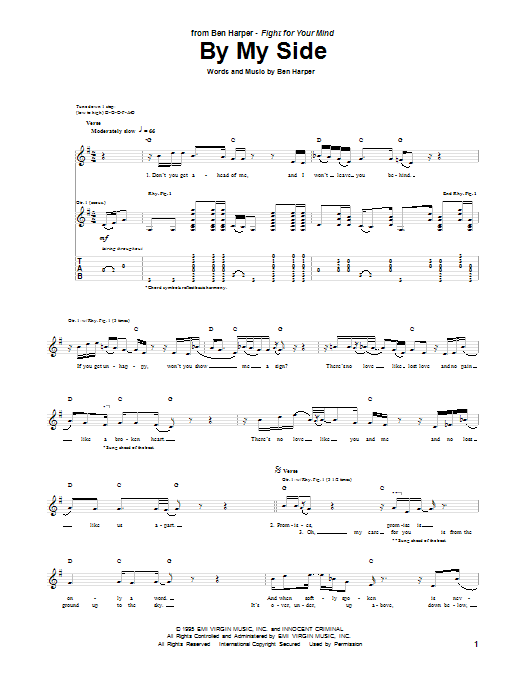Ben Harper By My Side sheet music notes and chords. Download Printable PDF.